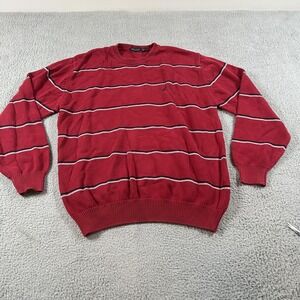 Nautica Sweater Mens XL Red Striped Crewneck Pullover Embroidered Logo